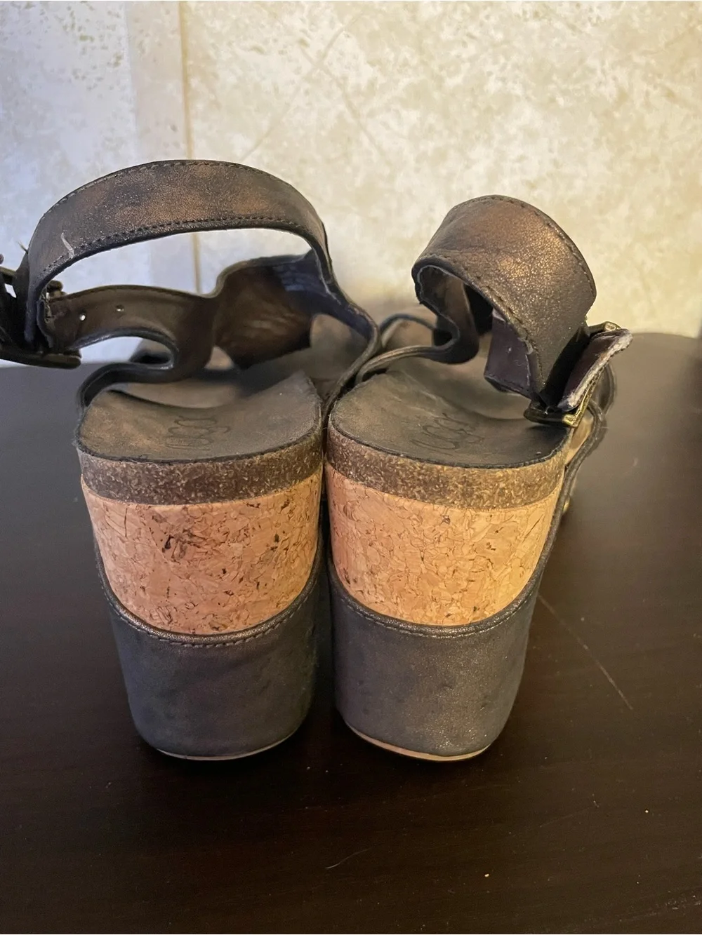 Women’s Sugar “Junebug” Wedge Cork Metallic Bronze Sandals